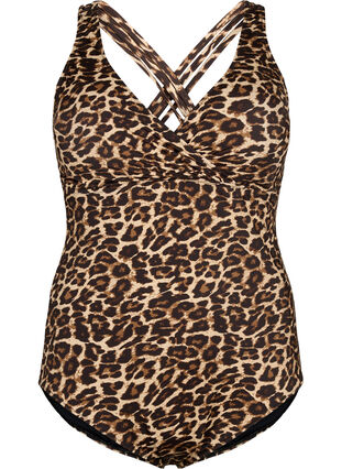 Swimsuit with crossed back and removable inserts, Leopard Print, Packshot image number 0