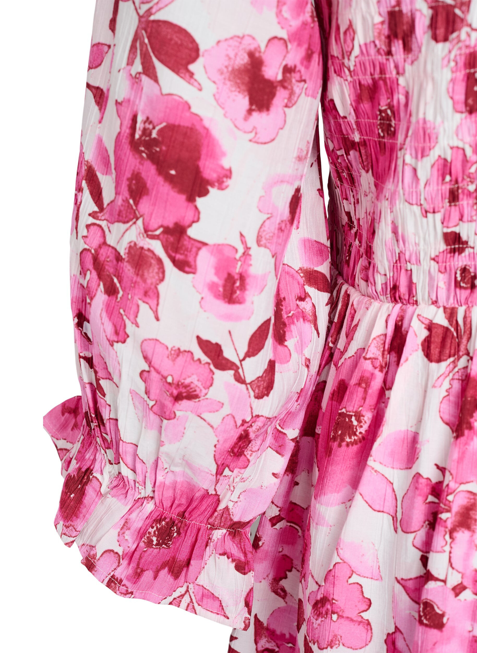 Zizzifashion Smocked dress with floral print, Pink, Packshot image number 3
