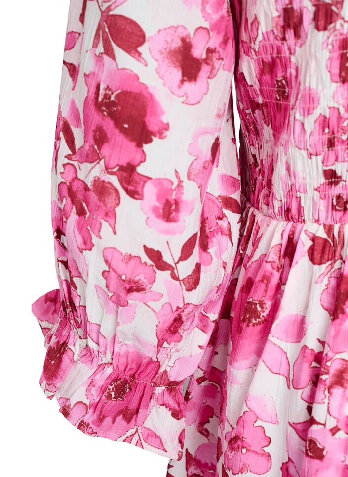Smocked dress with floral print, Pink, Packshot image number 3