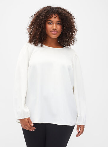 Long sleeved blouse with round neck, Snow White, Model image number 0