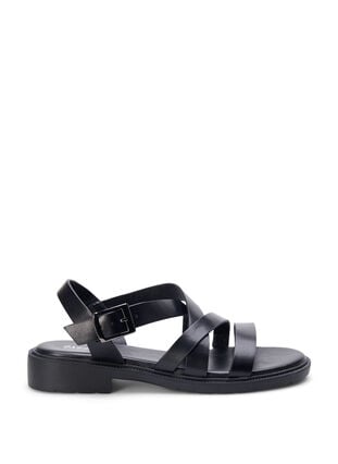 Leather summer sandal with a wide fit, Black, Packshot image number 0