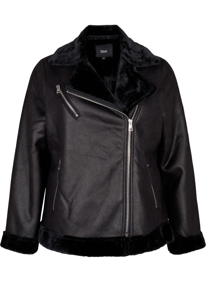 Faux leather pilot jacket, Black, Packshot image number 0