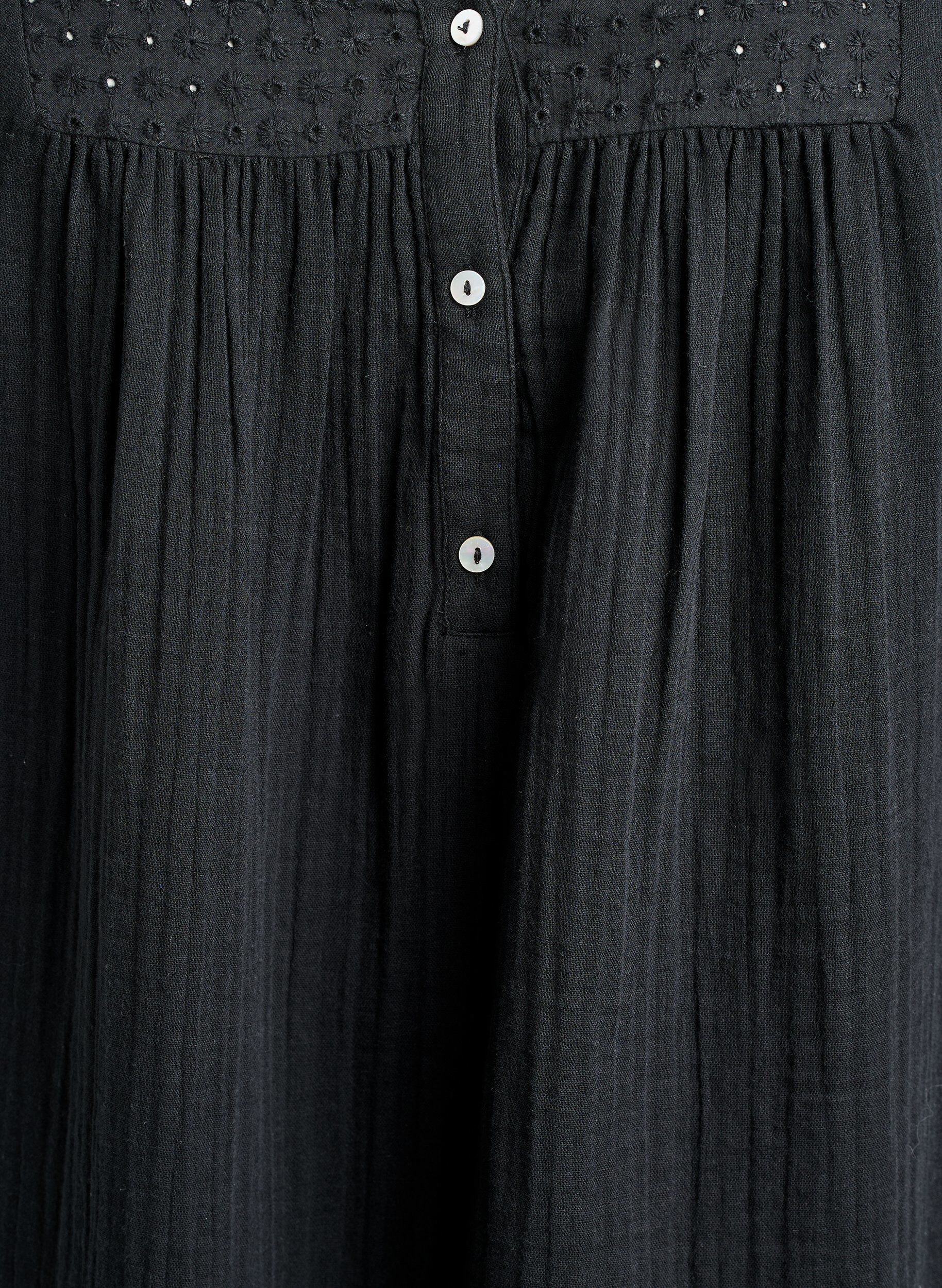 Zizzifashion Cotton muslin tunic with broderie anglaise, Black, Packshot image number 2