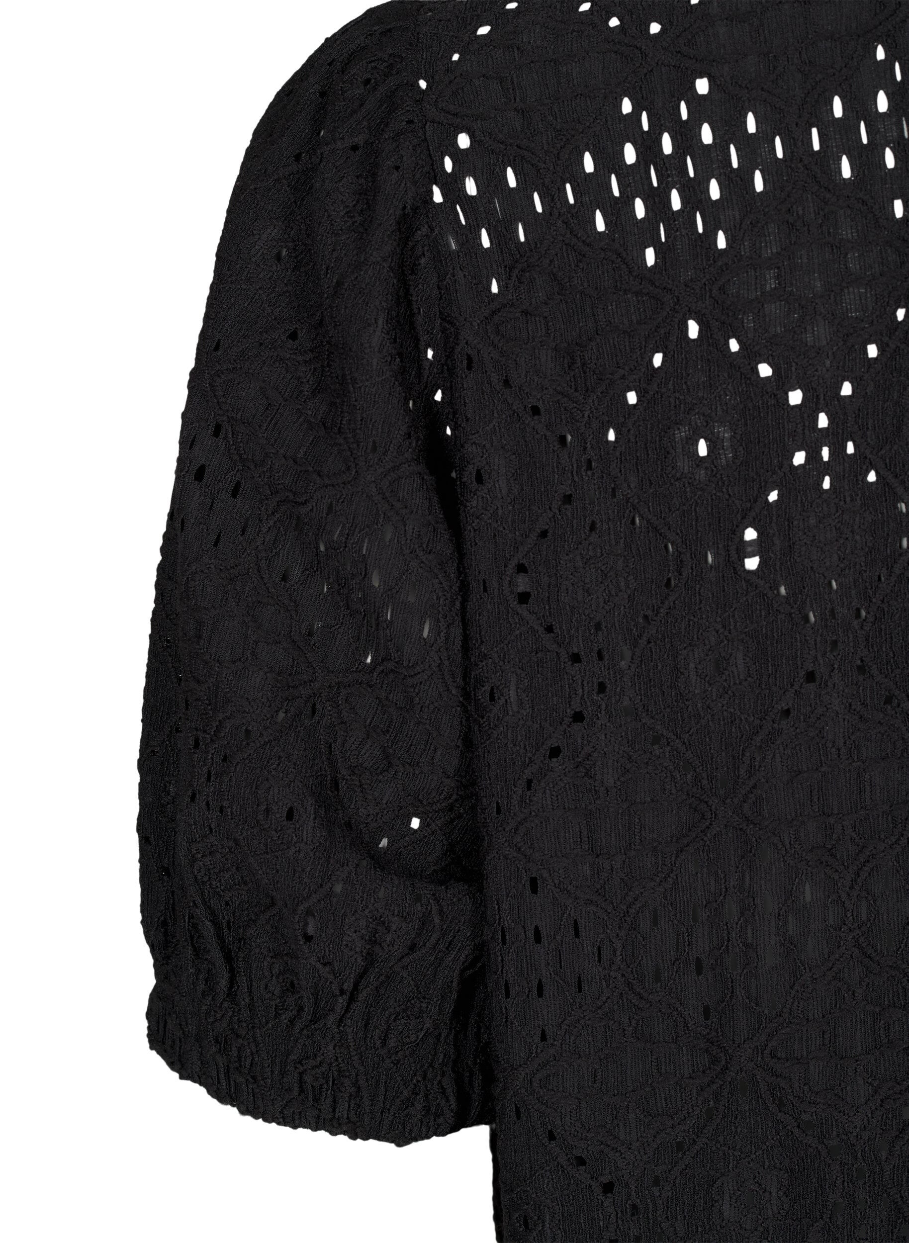 Zizzifashion Short dress with v-neck and hole pattern, Black, Packshot image number 3