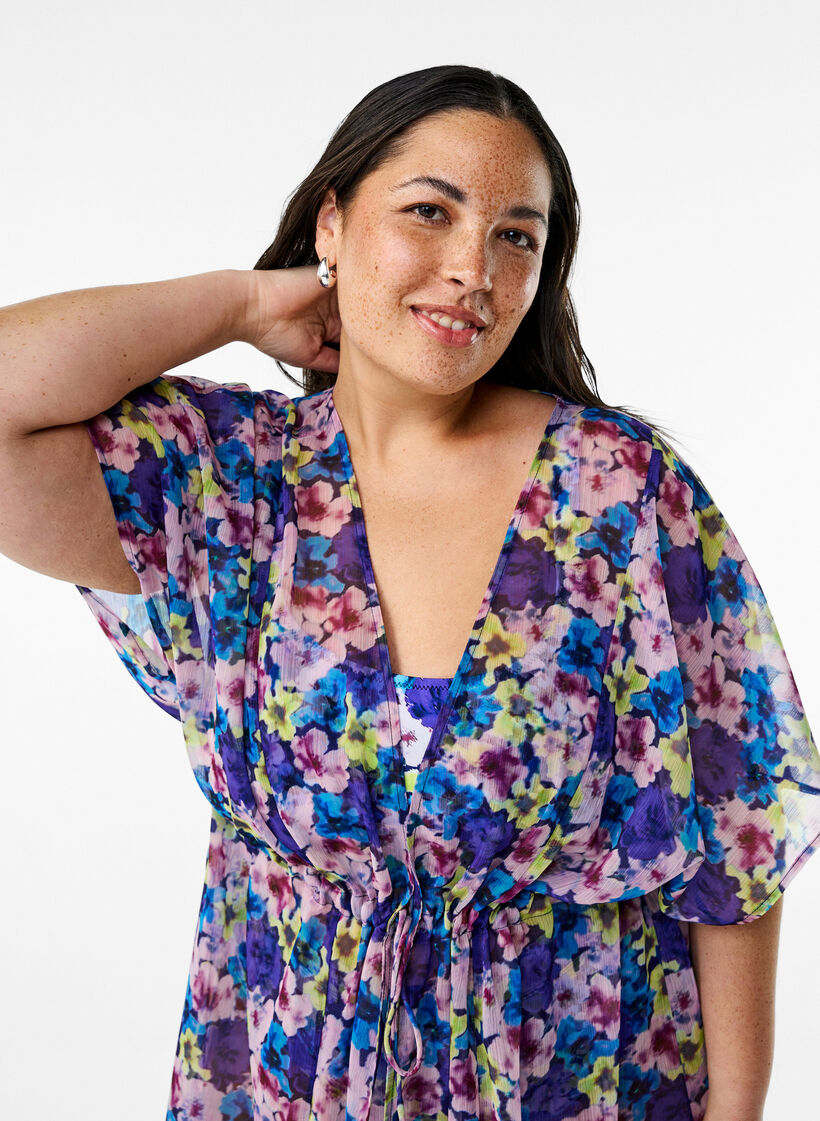 Beach kimono with print, Blue, Model image number 2