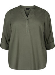 Shirt blouse in cotton with a v-neck, Thyme, Packshot