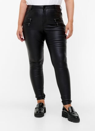 Coated Amy jeans with zipper detail, Black, Model image number 2
