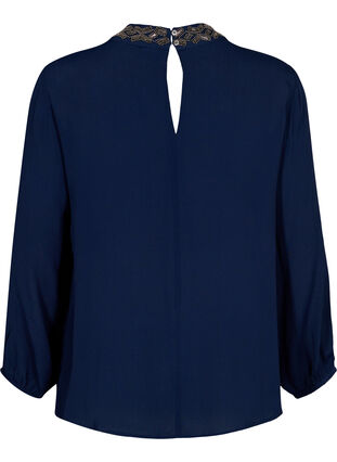Long-sleeved viscose blouse with pearls, Navy Blazer, Packshot image number 1