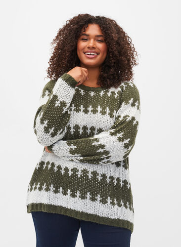 Patterned knitted jumper, Forest Night Comb, Model image number 0