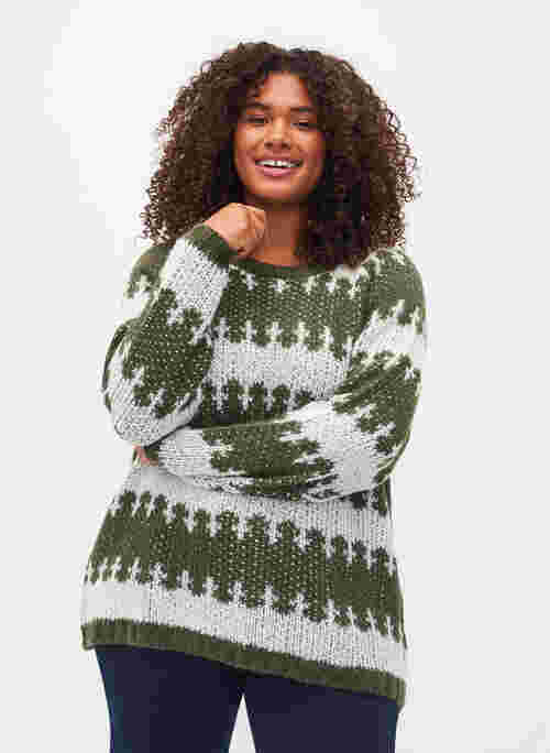 Patterned knitted jumper, Forest Night Comb, Model