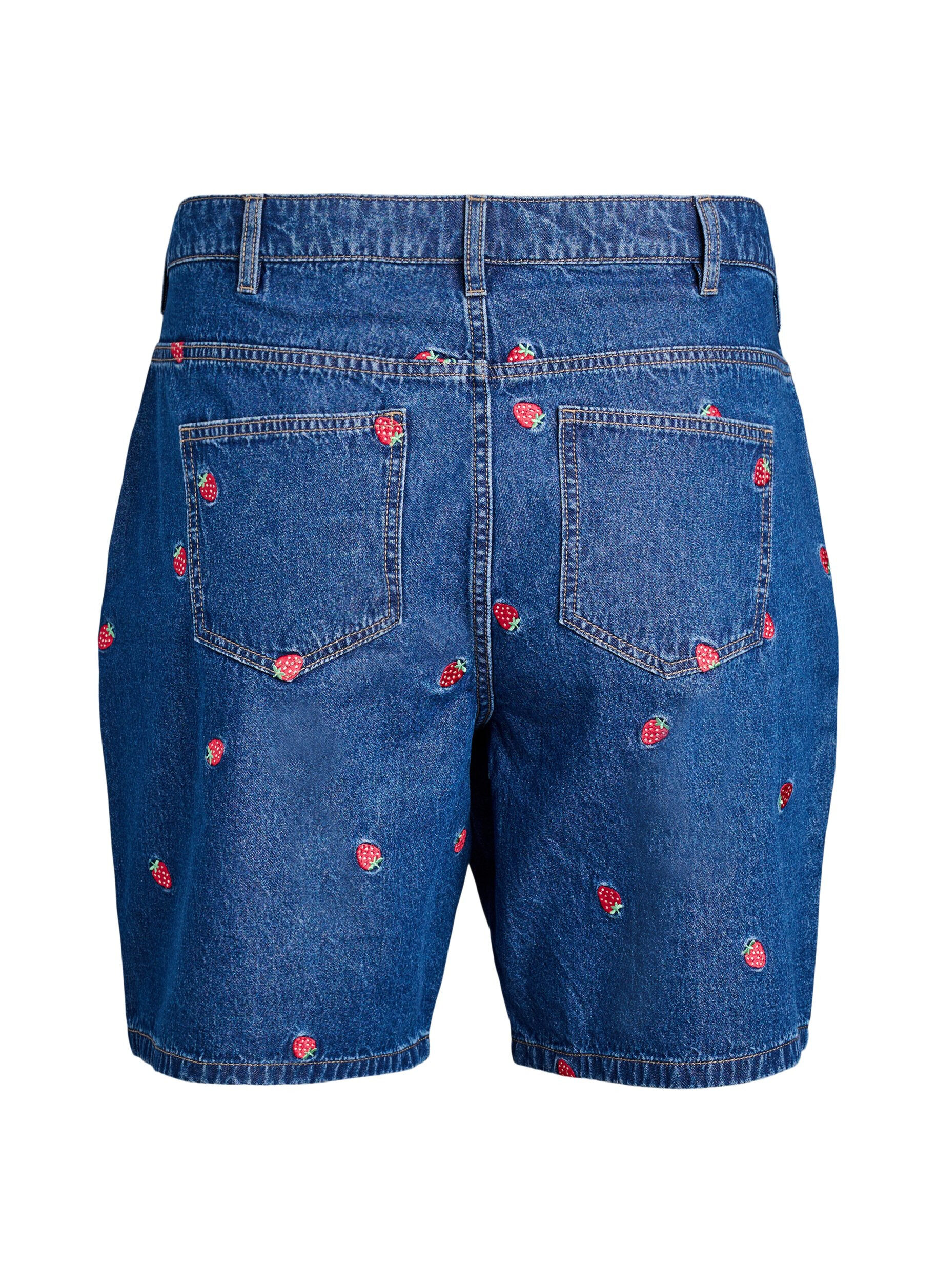 ZizzifashionDenim shorts with embroidered strawberries, Blue, Packshot image number 1