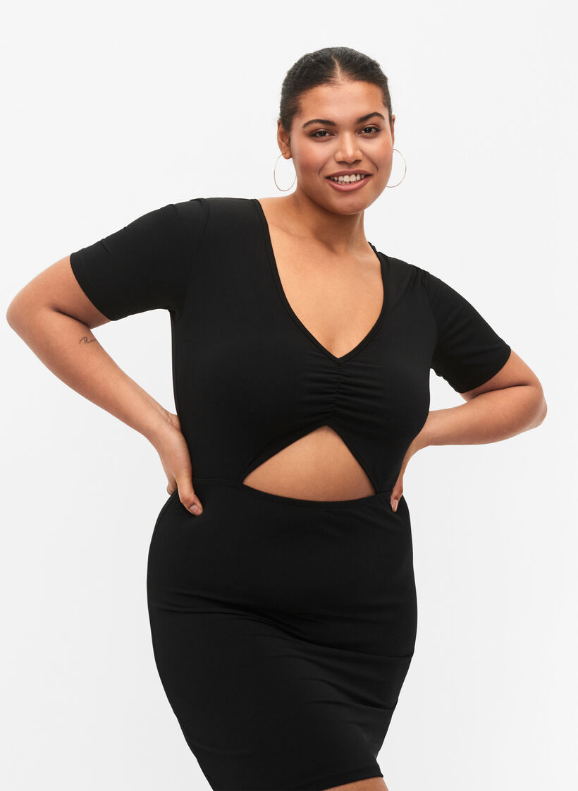 Short dress with cut-out part, Black, Model image number 2
