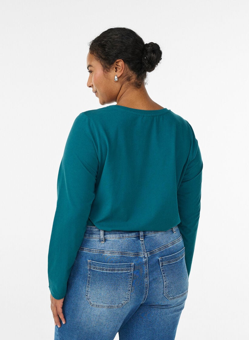 Basic jersey top with long sleeves, Green, Model image number 2