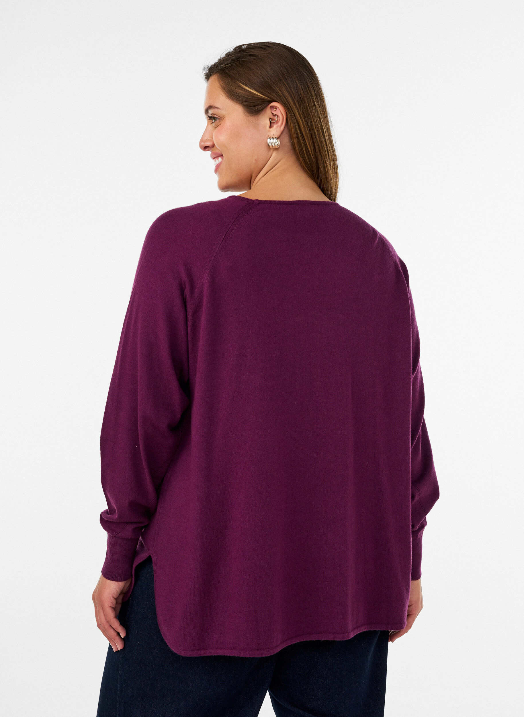 ZizzifashionKnitted blouse with round neck and knitted pattern, Red, Model image number 2