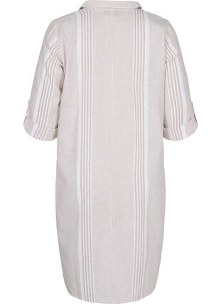 Striped dress made with cotton and linen, White Taupe Stripe, Packshot image number 1