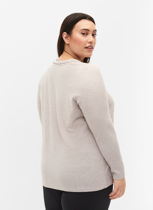 Top with v-neck and long sleeves, Natural Mel., Model image number 1