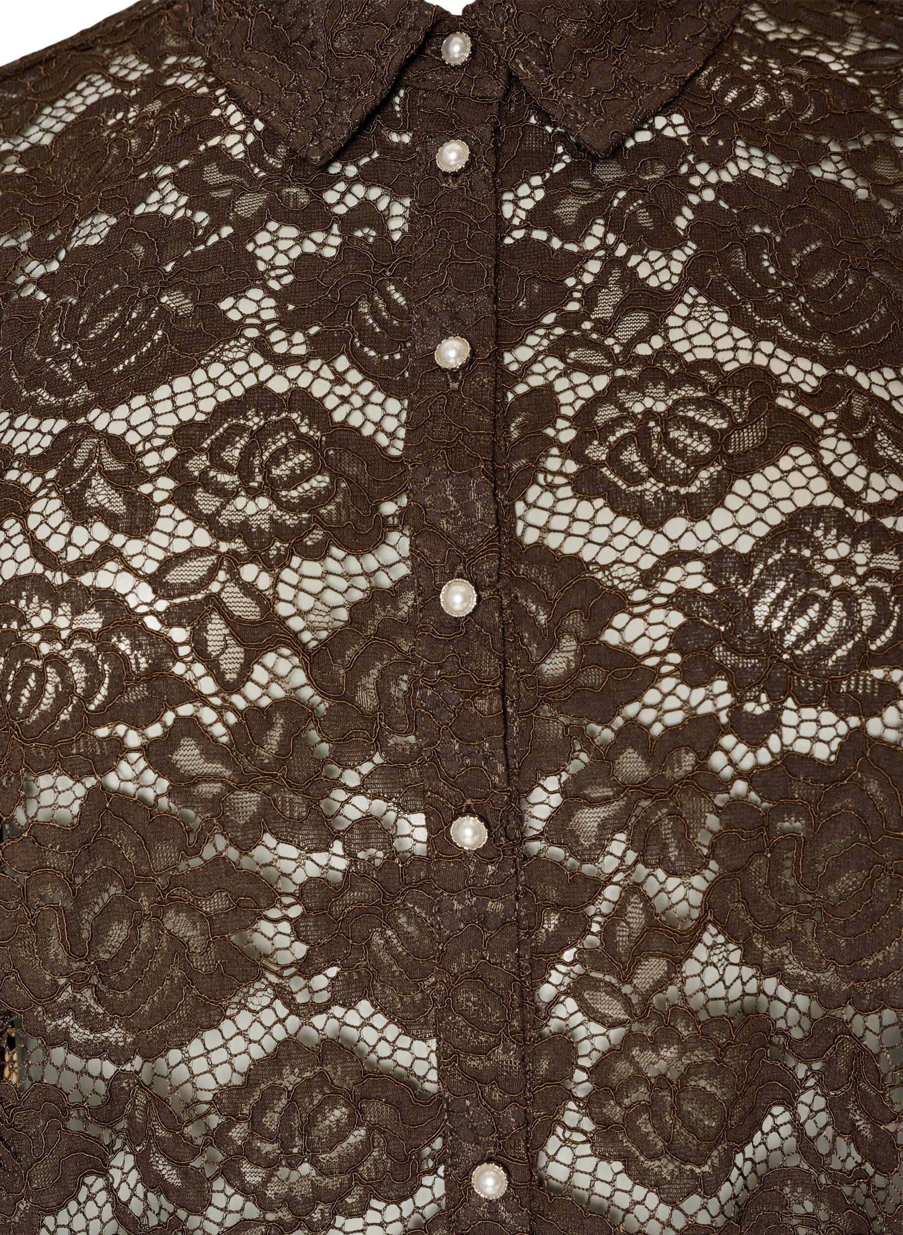 ZizzifashionLace shirt with pearl buttons, Brown, Packshot image number 2