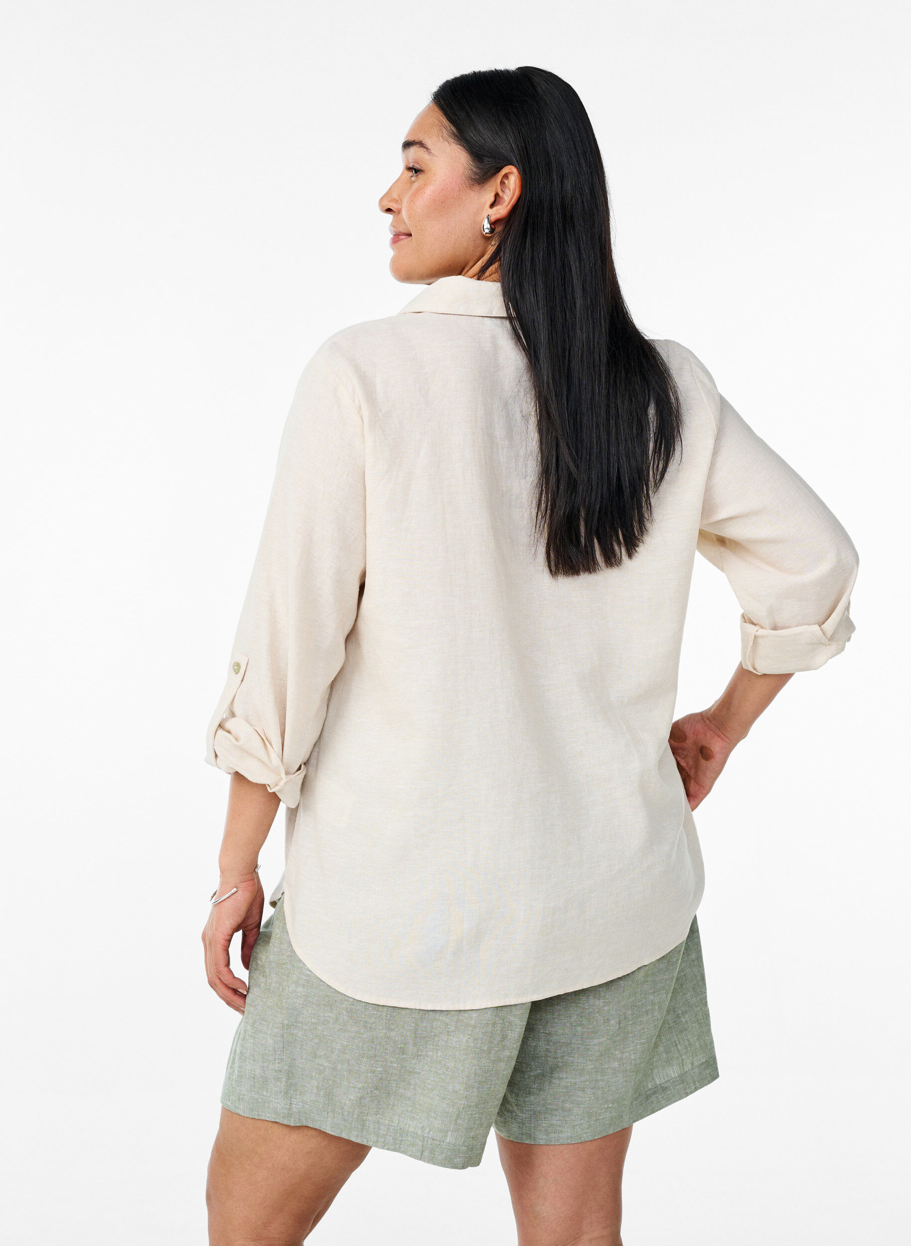 Zizzifashion Shirt in linen and viscose with 3/4 sleeves, Beige, Model image number 2