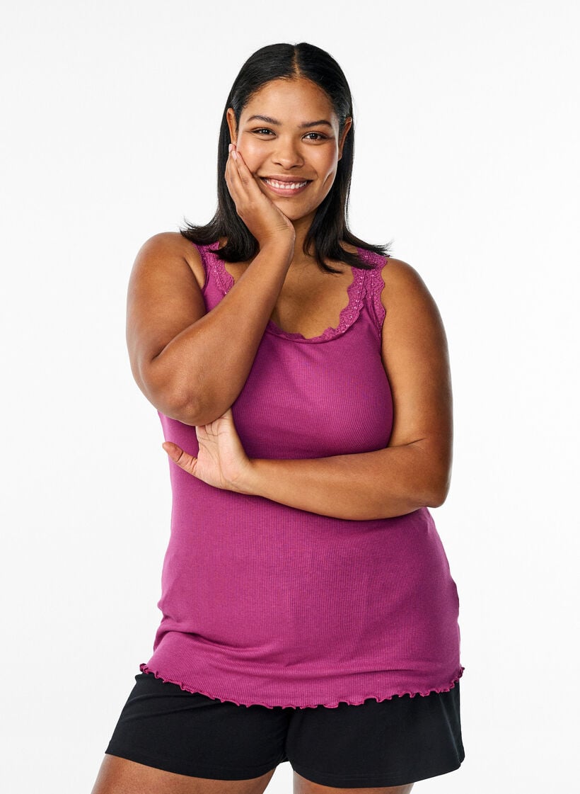 Top with lace trim, Red, Model image number 0