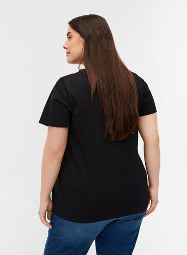 Short-sleeved t-shirt with broderie anglaise, Black, Model image number 1