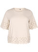 T-shirt with broderie anglaise and scalloped edges, Beige, Packshot image number 0