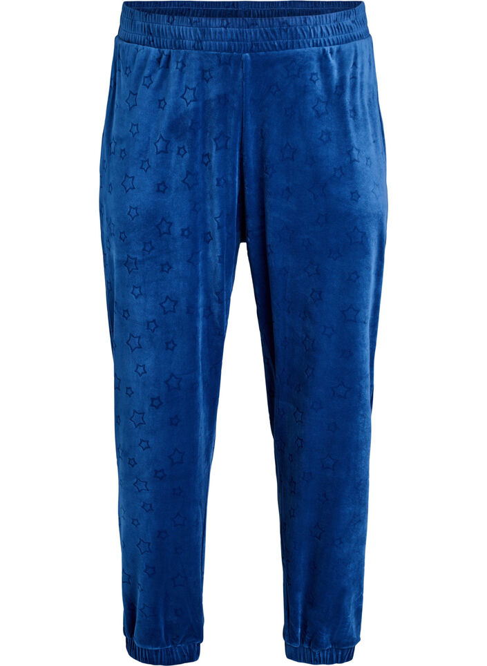 Velour trousers with embossed pattern, Blue, Packshot image number 0