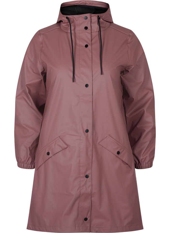 Rain jacket with hood and button fastening, Rose Taupe, Packshot image number 0
