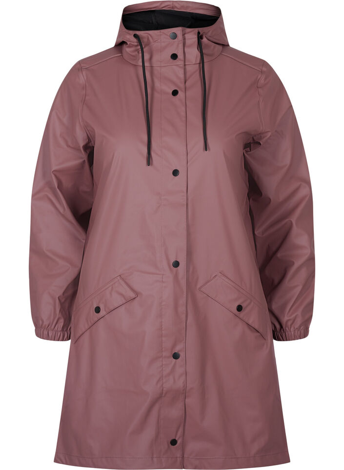 Rain jacket with hood and button fastening - Rose - Sz. 42-60 - Zizzifashion
