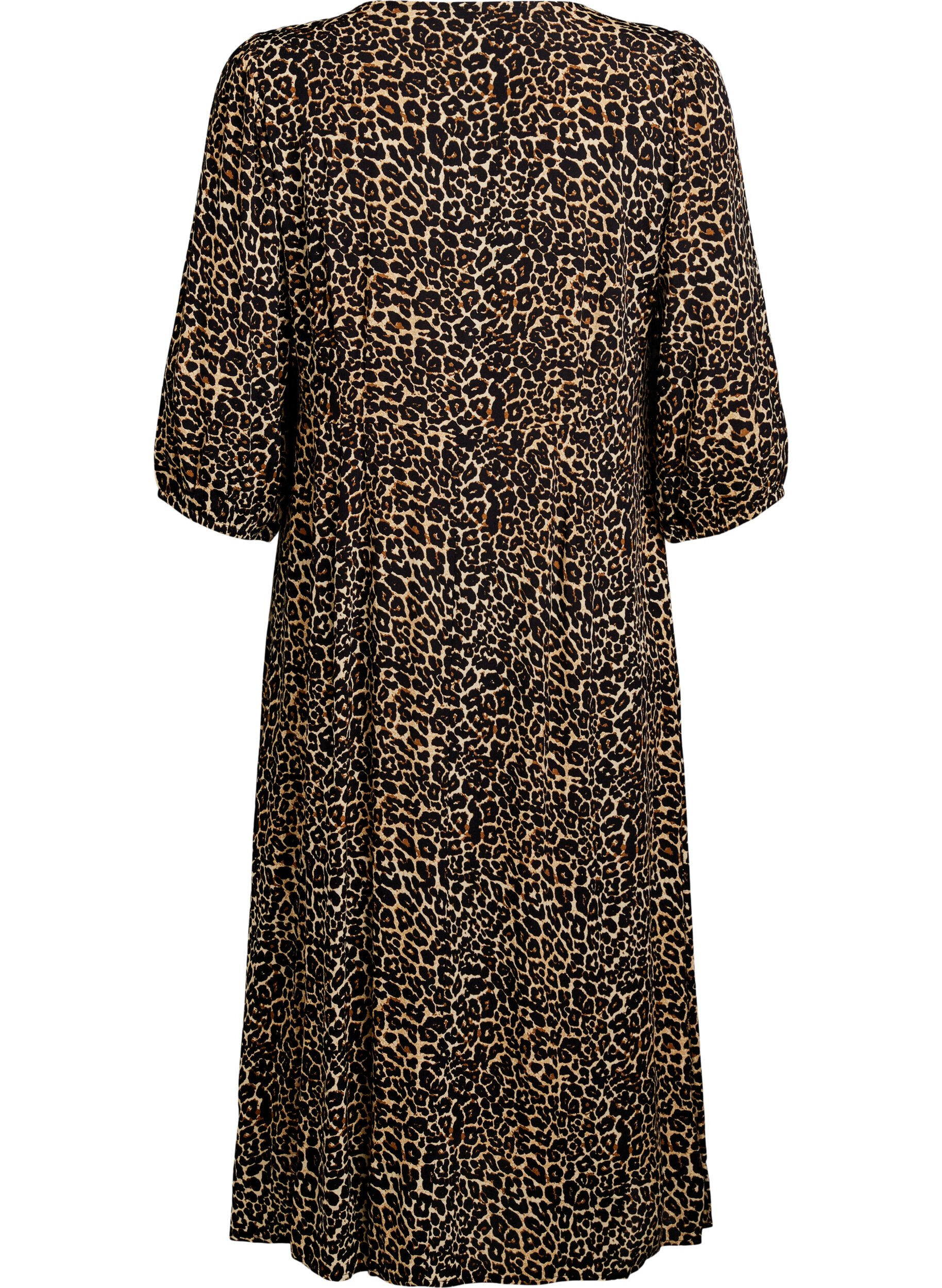 Zizzifashion Midi dress with leopard print and 3/4 sleeves, Brown, Packshot image number 1
