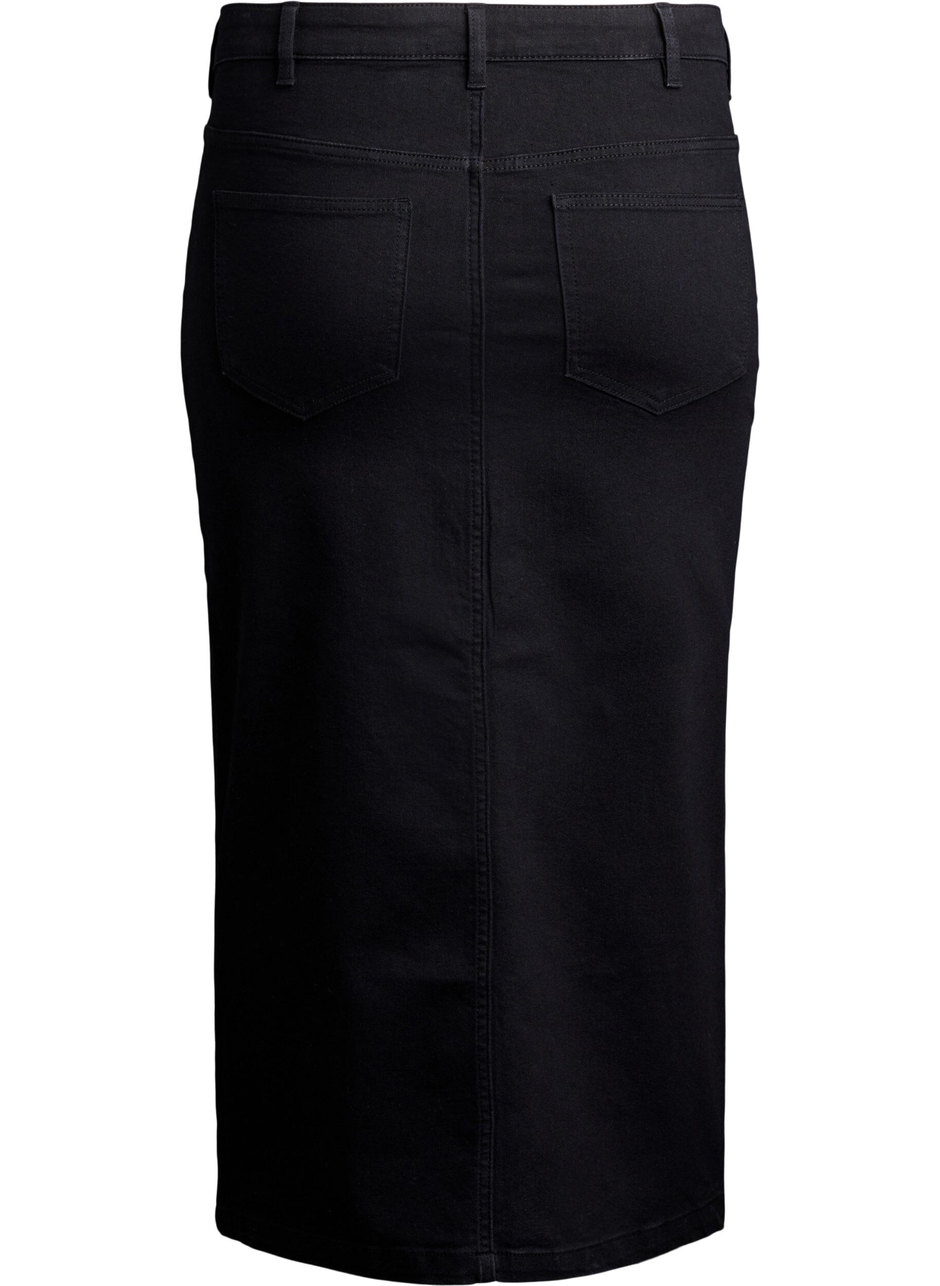 Zizzifashion FLASH - Midi denim skirt with a front slit, Black, Packshot image number 1