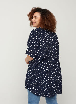 Short-sleeved viscose tunic with print, Night Sky Dot, Model image number 1
