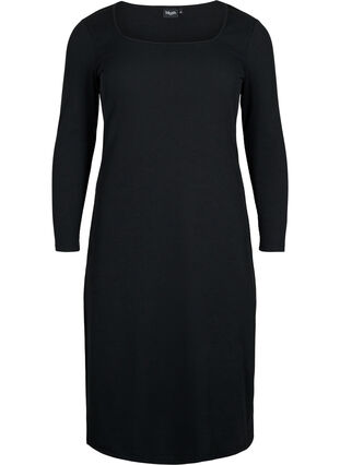 Tight-fitting dress with long sleeves and a slit, Black, Packshot image number 0