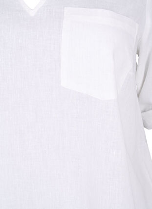 Short-sleeved cotton blend tunic with linen, Bright White, Packshot image number 2