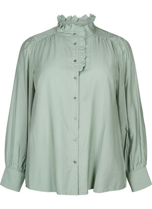 Viscose shirt blouse with ruffles, Green Bay, Packshot image number 0
