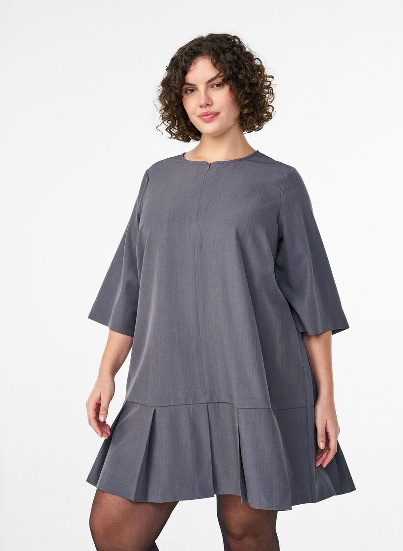 Short A-line dress with zipper and 3/4-sleeves, Grey, Model image number 0