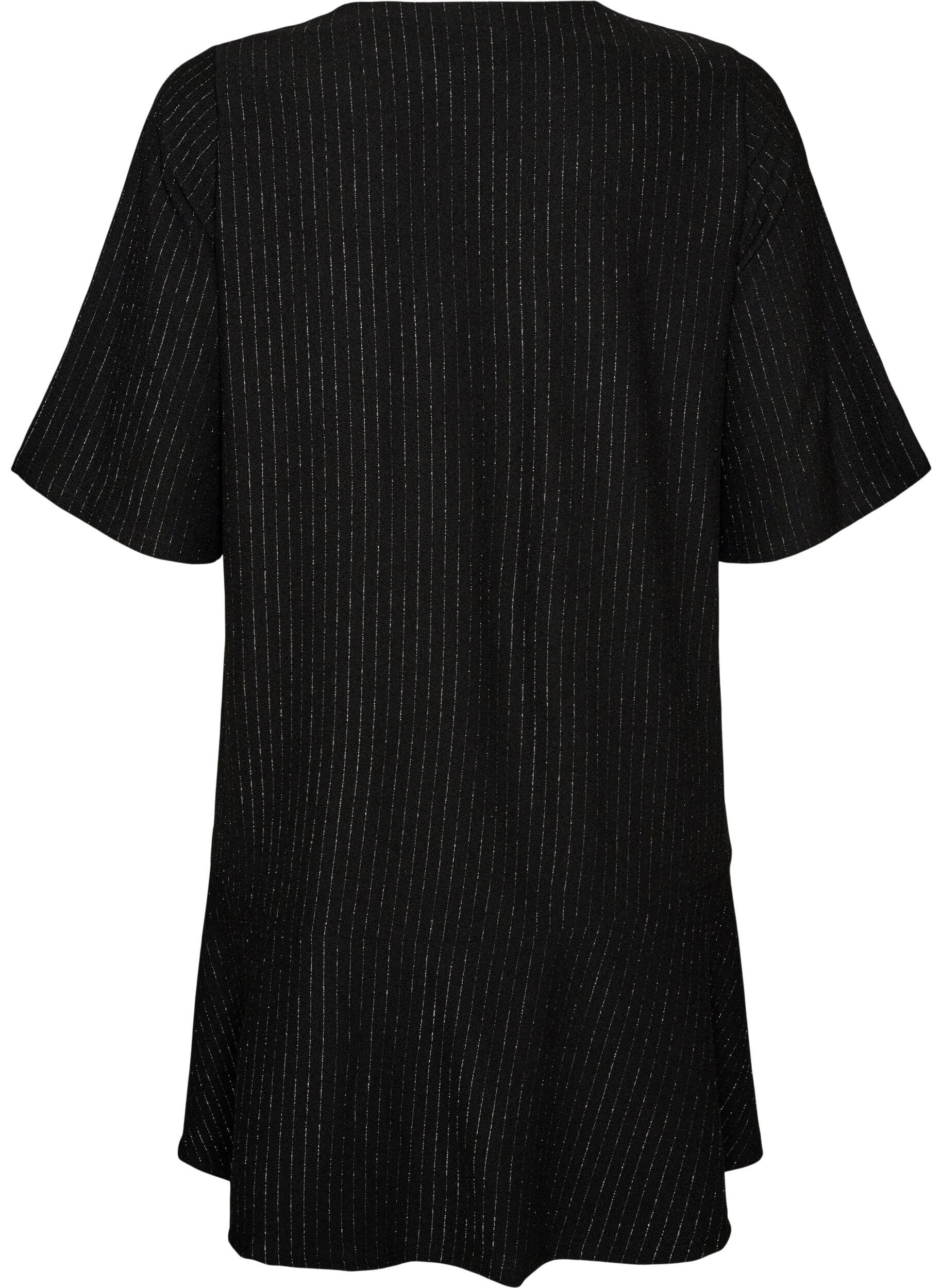 ZizzifashionShort A-line dress with glitter stripes, Black, Packshot image number 1