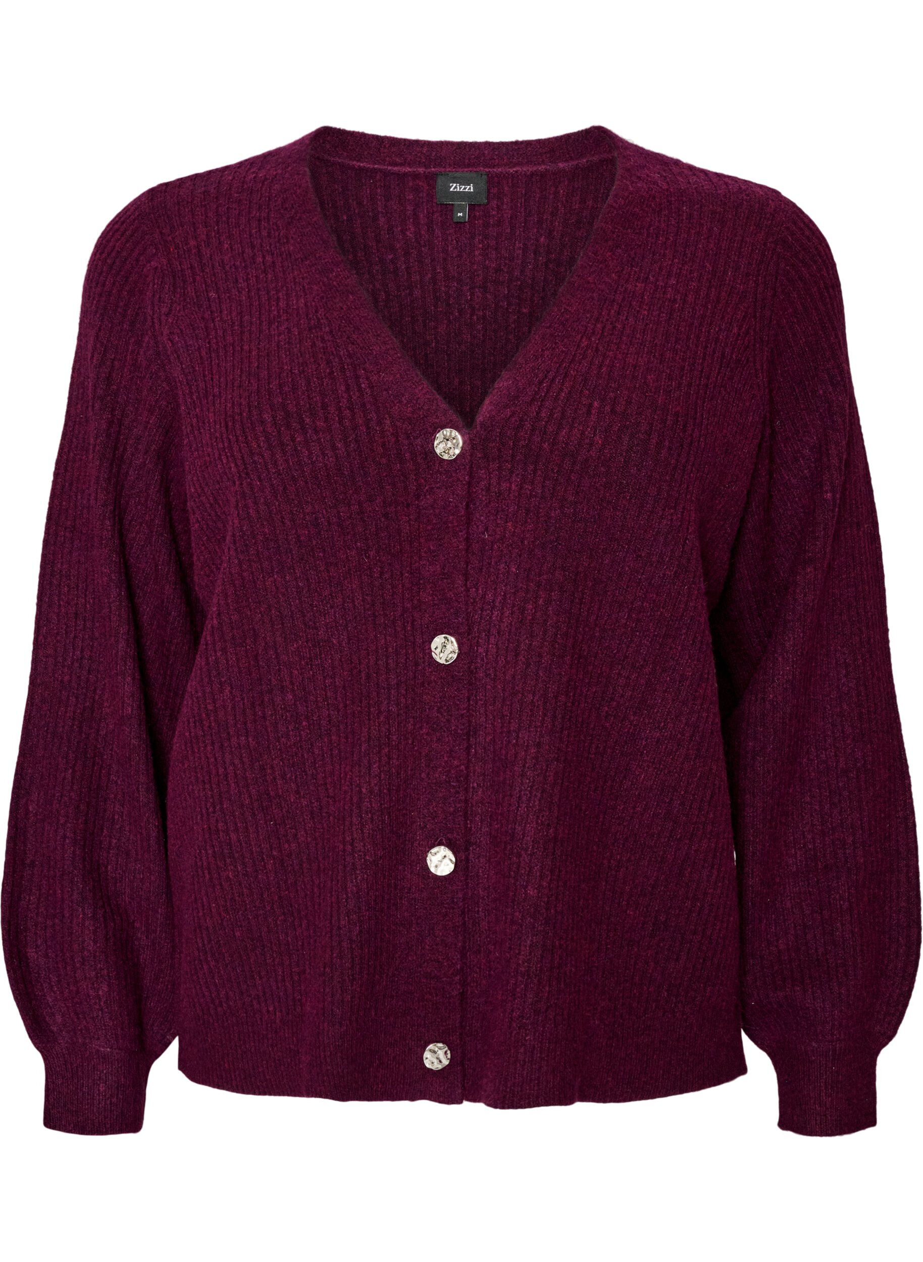 ZizzifashionCardigan with V-neck and ribbed texture, Purple, Packshot image number 0