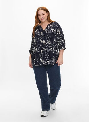 Printed blouse with 3/4 sleeves, N. Blazer Swirl AOP, Model image number 2