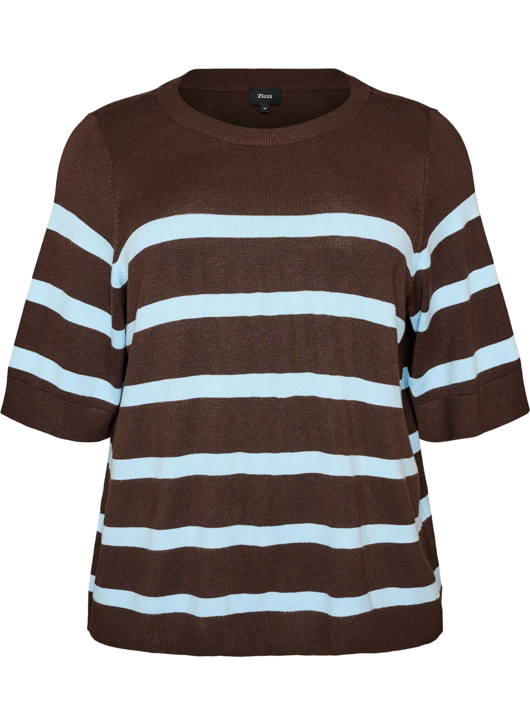 ZizzifashionStriped knit top with short sleeves, Brown, Packshot image number 0