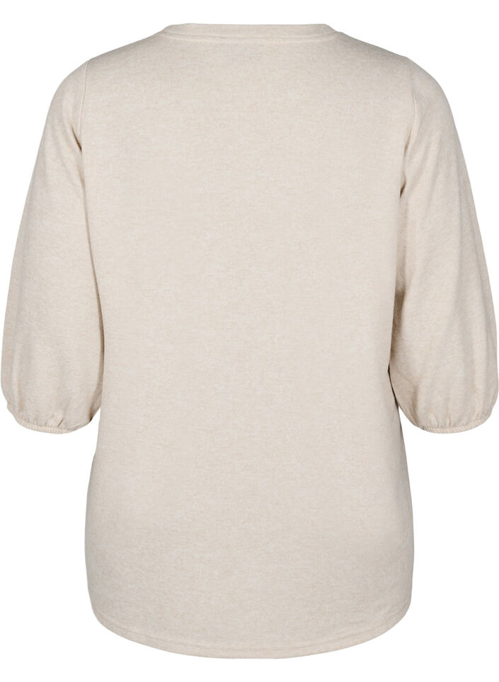 Blouse with floral embroidery and 3/4 sleeves, Oatmeal Melange, Packshot image number 1