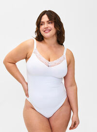 Shapewear bodystocking with laces, Bright White, Model