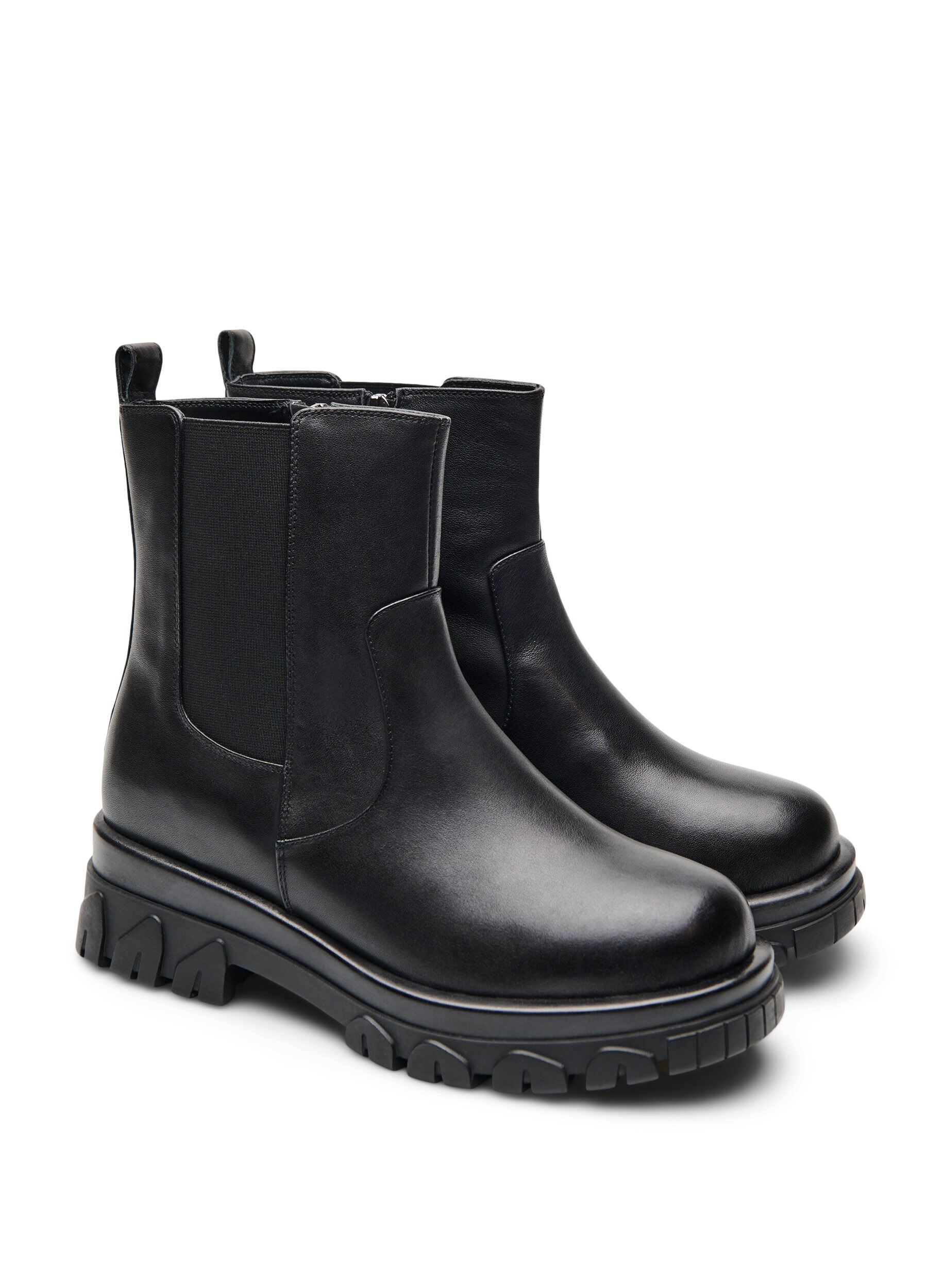 Zizzifashion Wide fit - Chunky leather Chelsea boots with zip, Black, Packshot image number 1