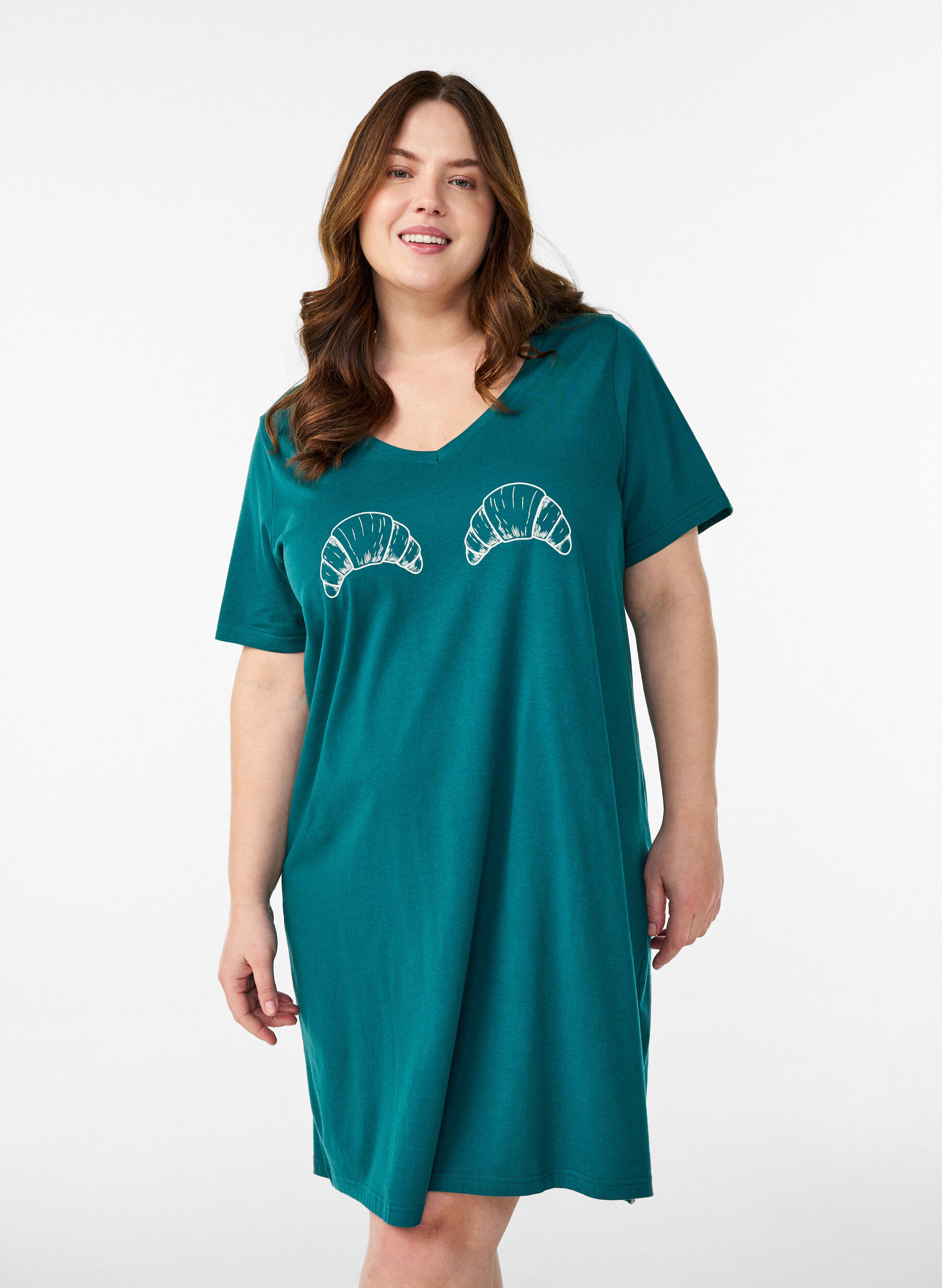 Organic cotton nightdress with V-neck, Green, Model