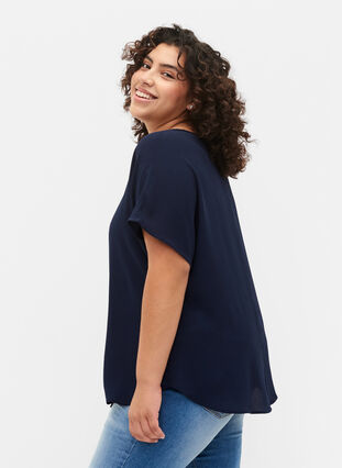 Short sleeved blouse with round neckline, Navy Blazer, Model image number 1