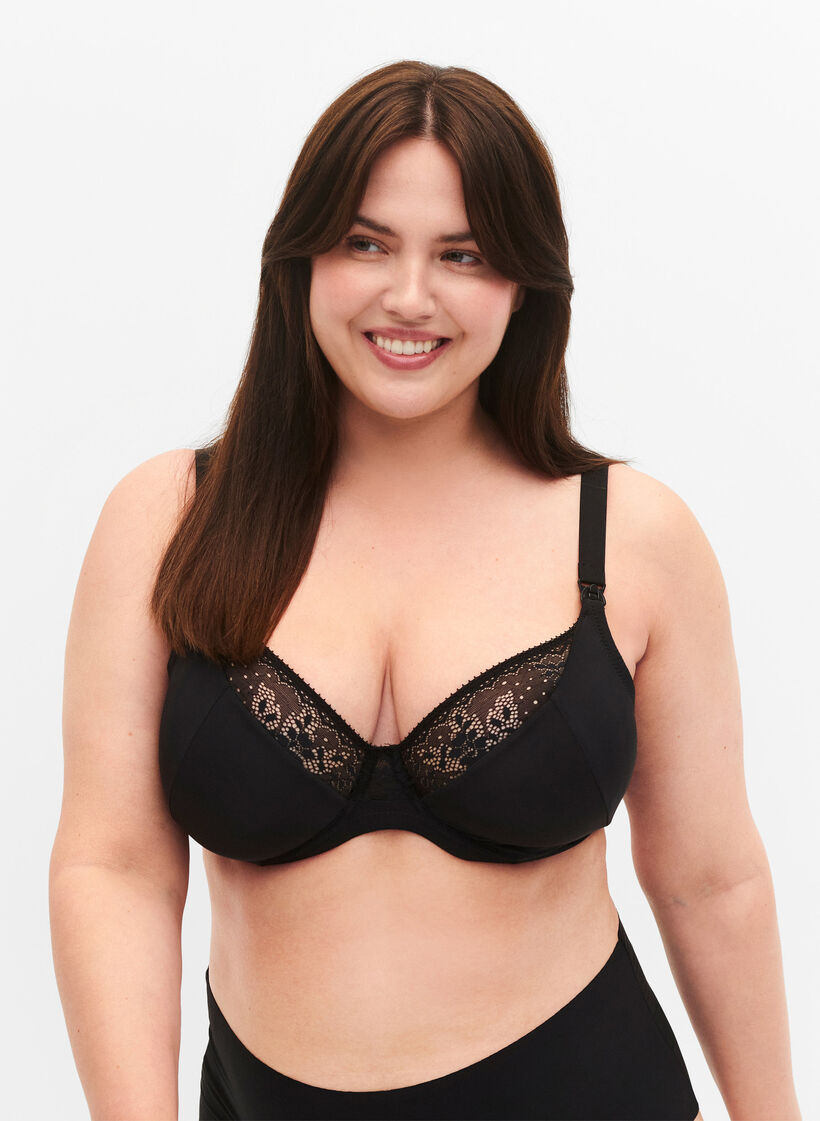 Nursing bra with lace, Black, Model image number 0