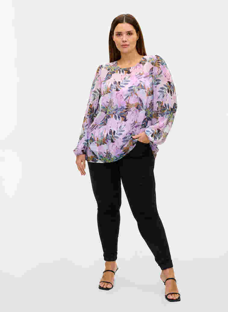 Long-sleeved printed blouse, Orchid Bouquet AOP, Model image number 3