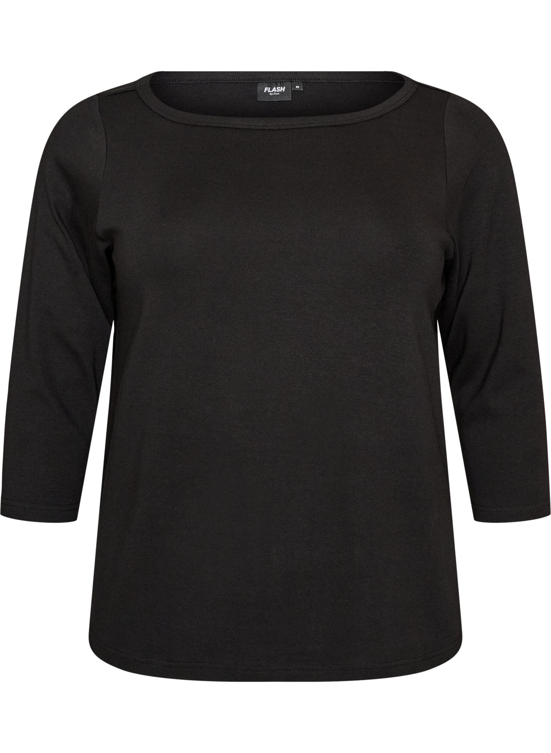 ZizzifashionBasic T-shirt with boat neck and 3/4 sleeves, Black, Packshot image number 0
