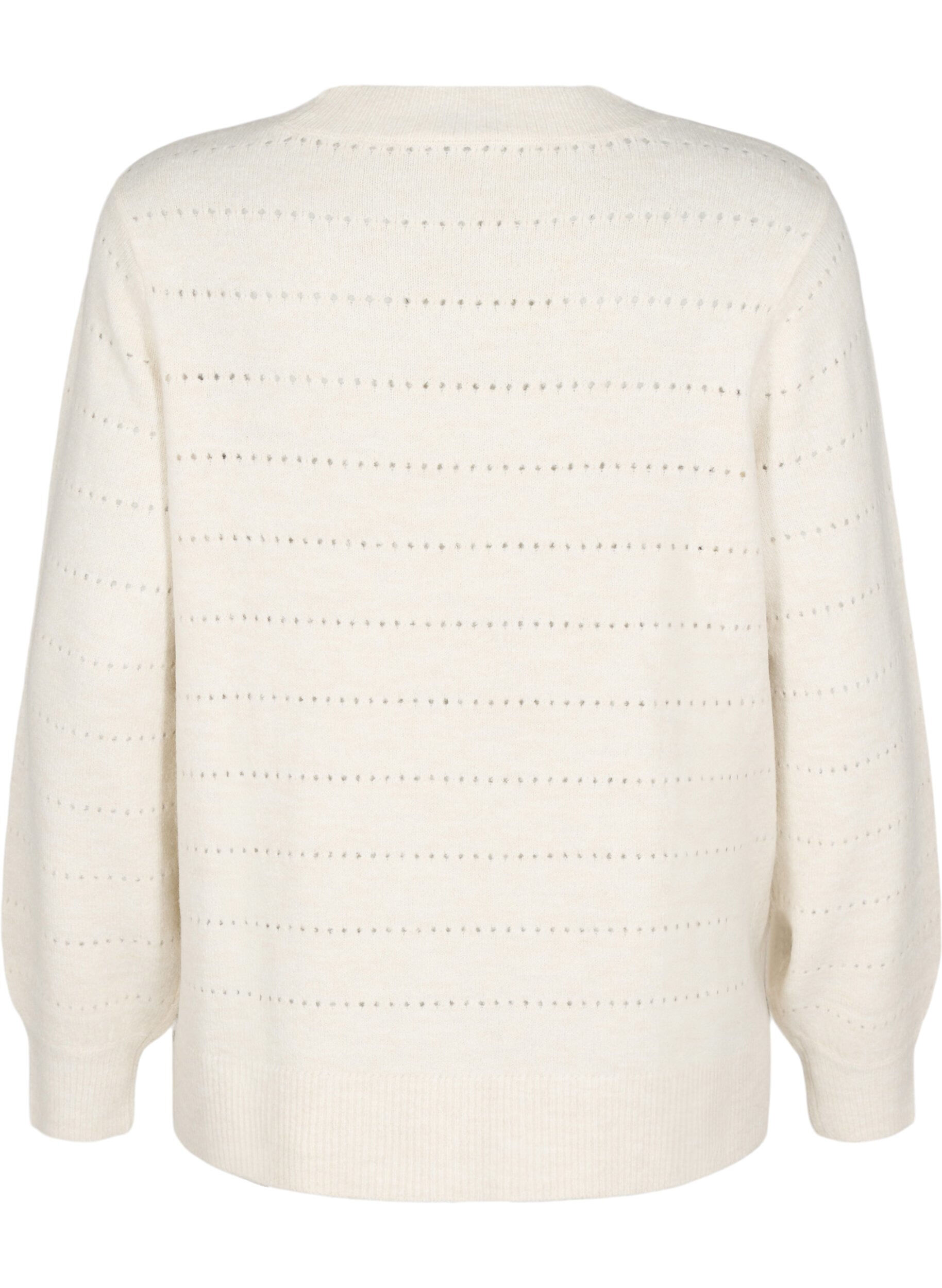 Zizzifashion Knitted blouse with round neck and lace pattern, Birch Mel., Packshot image number 1