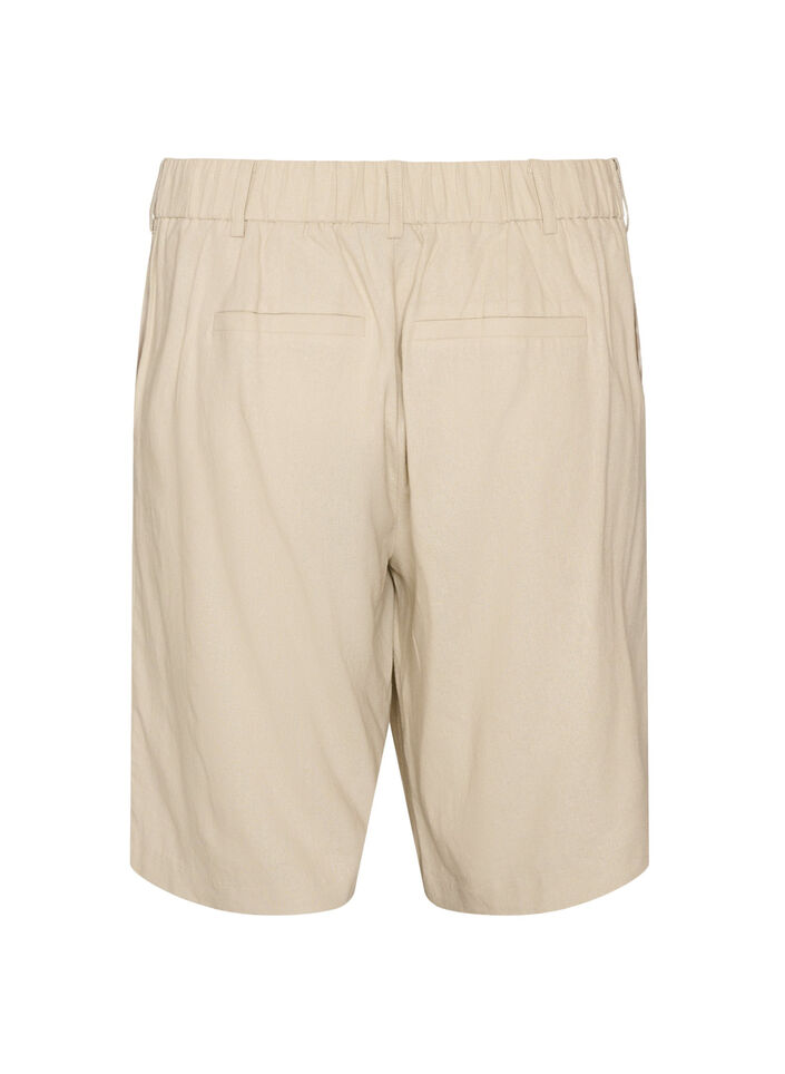 High-waisted Bermuda shorts in linen and viscose, Beige, Packshot image number 1