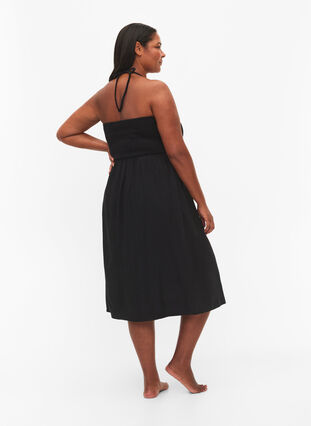 Beach dress in viscose with smock top, Black, Model image number 1